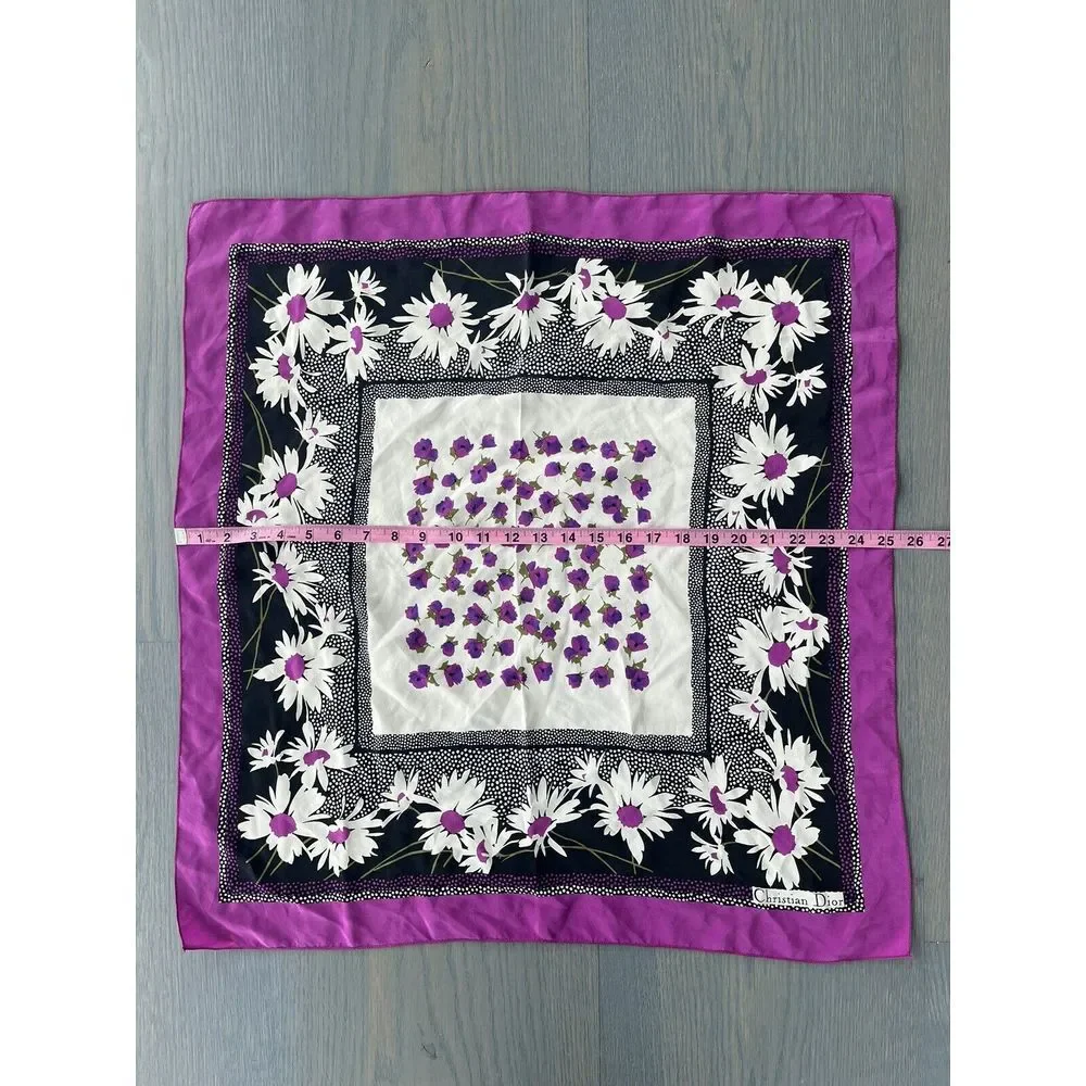 Christian‎ Dior 1970s Vintage 100% Silk Scarf Purple Flowers